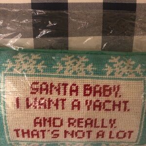 NEW FURBISH STUDIO santa i want a yacht needlepoint pillow in mint green